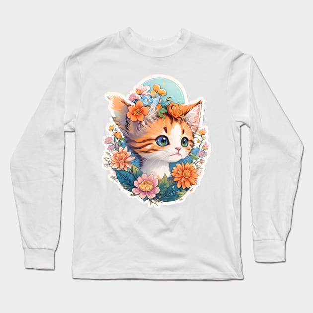 Orange Cat Kitty Kitten Neko Long Sleeve T-Shirt by lisasgallery